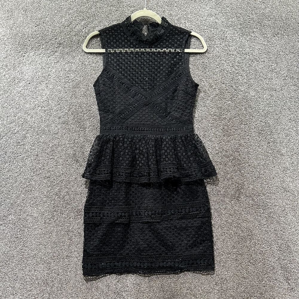 Lulus Kiss and‎ Spell Dress Women XS Black Crochet Lace Peplum Romantic Goth